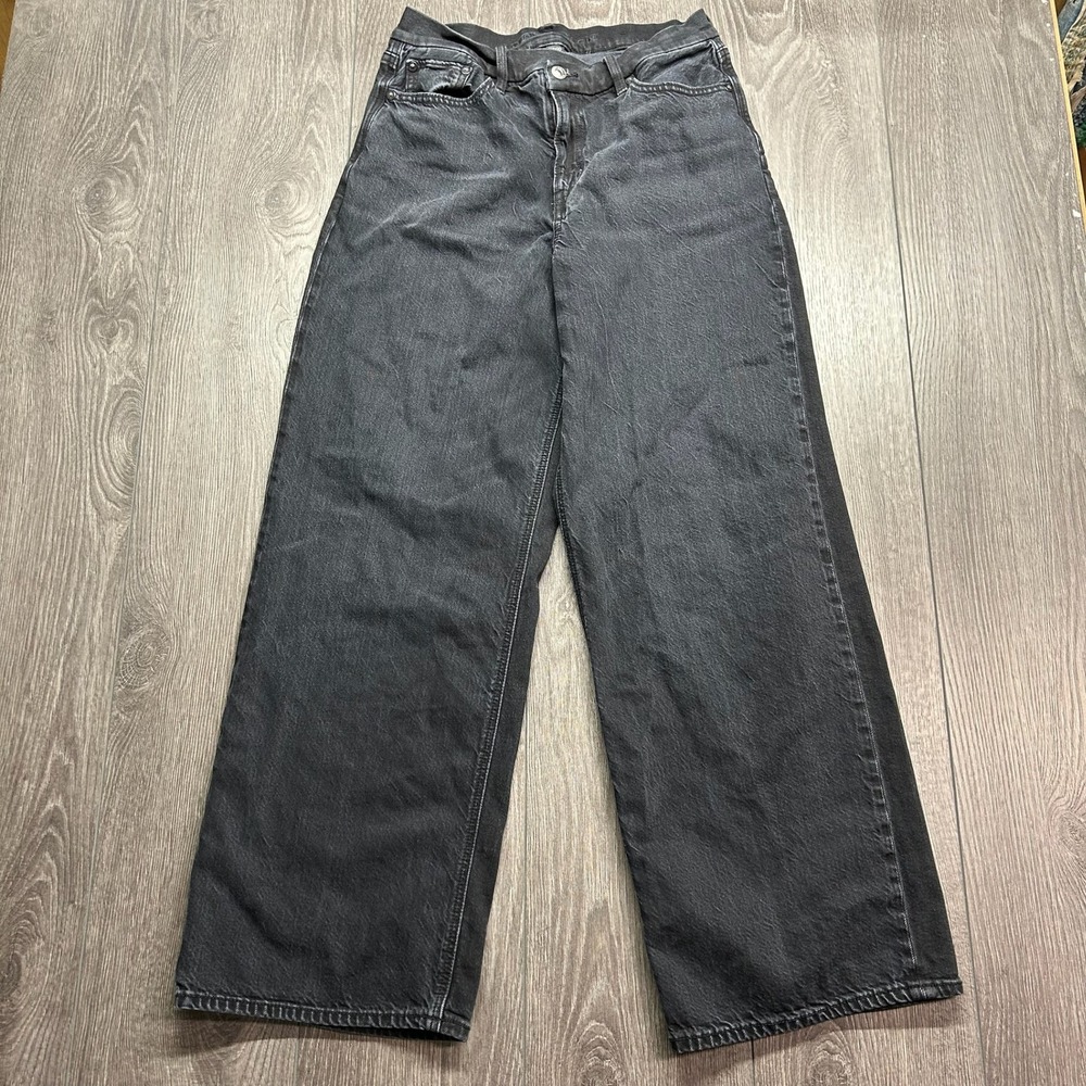 American Eagle Strigid Wide Leg Jeans 28 x 29 Washed Black Size 8 Regular